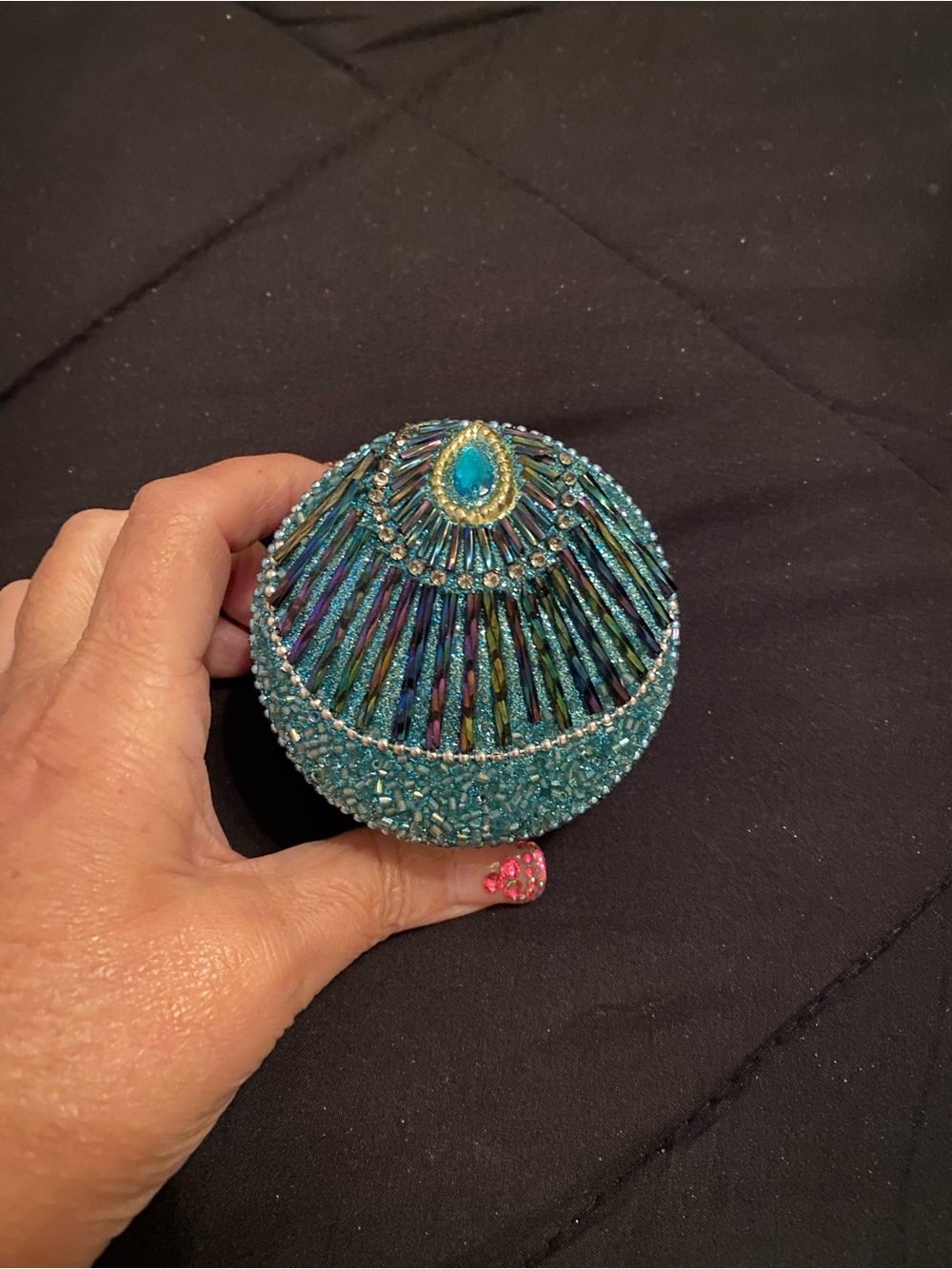 Turquoise Beaded Dome Ring Holder — Elegant Decorative Jewelry Box